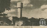 <span class="caption-caption">Water tower, Childers</span>, c1945. <br />Postcard, collection of <span class="caption-contributor">Centre for the Government of Queensland</span>.
