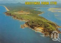 <span class="caption-caption">Aerial view, Round Hill, Town of 1770</span>, 1981. <br />Postcard by <span class="caption-publisher">Murray Views Pty Ltd</span>, collection of <span class="caption-contributor">Centre for the Government of Queensland</span>.