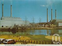<span class="caption-caption">The Swanbank Power Station showing the picnic reserve, Ipswich</span>, c1976. <br />Postcard folder by <span class="caption-publisher">Murray Views Pty Ltd</span>, collection of <span class="caption-contributor">Centre for the Government of Queensland</span>.