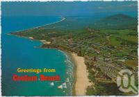 <span class="caption-caption">Aerial view featuring Coolum Beach and Mount Coolum looking south</span>, c1970-2000. <br />Postcard, collection of <span class="caption-contributor">Murray Views Collection</span>.