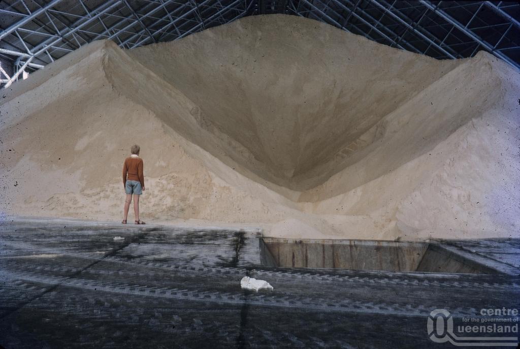 Sugar terminal, storage shed and bulk sugar, Mackay , 1958. Slide 